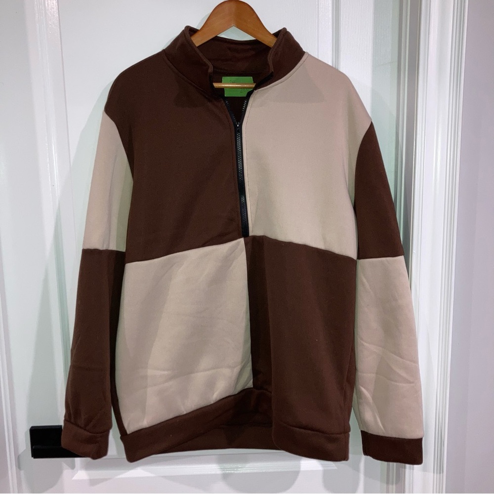 ($2 ADD ON) Beige & Brown Colourblock 1/4 Zip Sweatshirt SHEIN - size XXL
